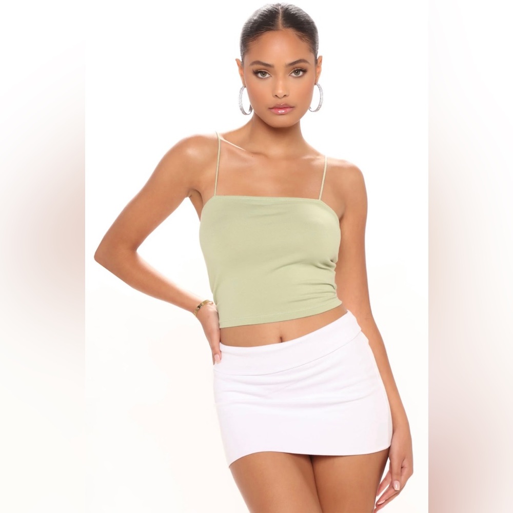 Hailee Crop Tank Top-Sage